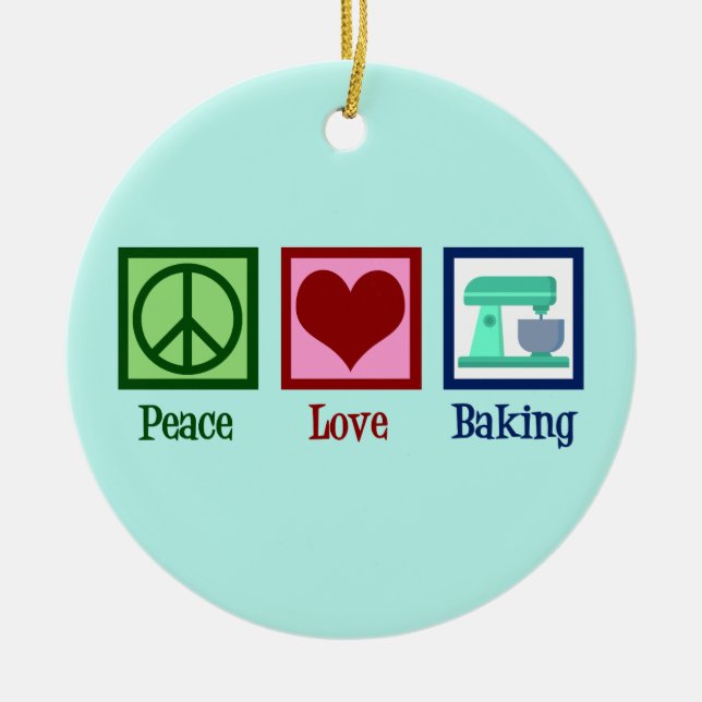 Peace Kärlek Baking Cute Teal Bakery jul Julgransprydnad Keramik (Framsidan)
