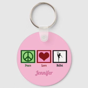Peace Kärlek Ballet Cute Rosa Ballerina Monogram Nyckelring