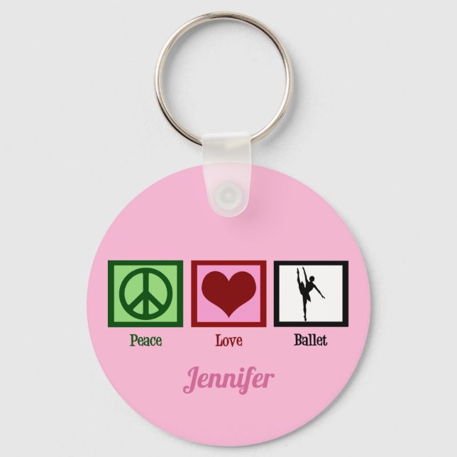 Peace Kärlek Ballet Cute Rosa Ballerina Monogram Nyckelring (Framsida)
