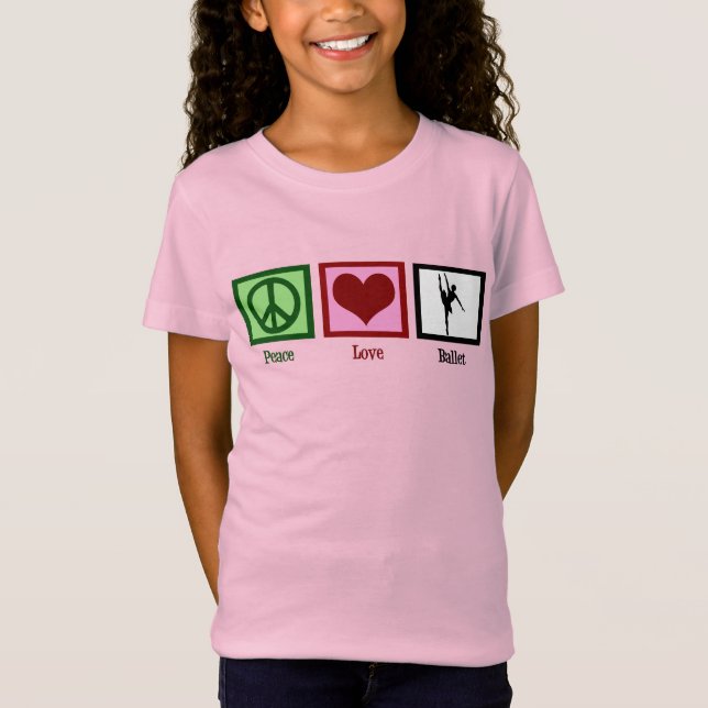 Peace Kärlek Ballet Söt Rosa Ballerina Girl's Tee (Framsida)