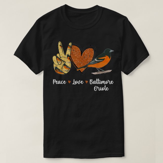 Peace Kärlek Baltimore Oriole Bird T Shirt (Design framsida)