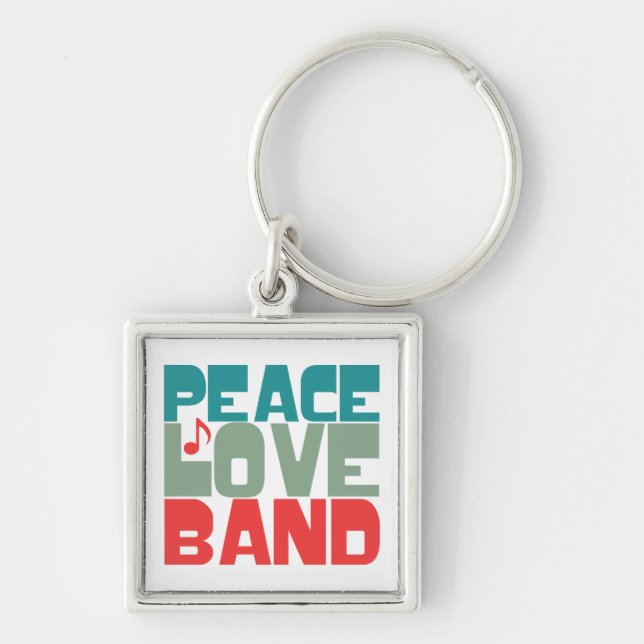 Peace Kärlek Band Fyrkantig Silverfärgad Nyckelring (Framsidan)