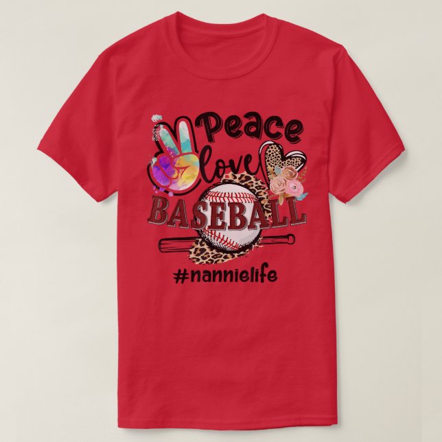 Peace Kärlek Baseball Nannie Life Mamma Grandma Le T Shirt (Design framsida)