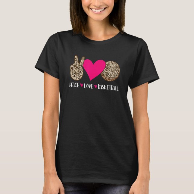 Peace Kärlek Basketball Boll Game Coach Ringar T Shirt (Framsida)
