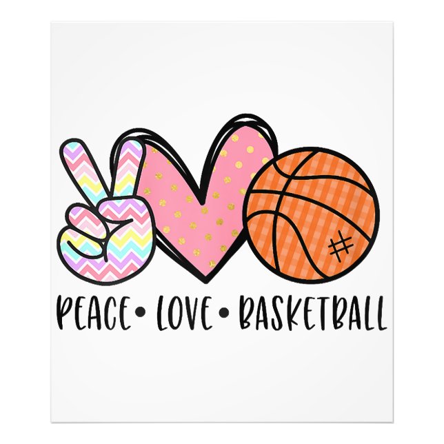 Peace Kärlek Basketball Heart for Women Tonåring T Fototryck (Framsidan)
