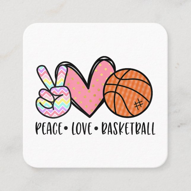 Peace Kärlek Basketball Heart for Women Tonåring T Fyrkantigt Visitkort (Framsida)