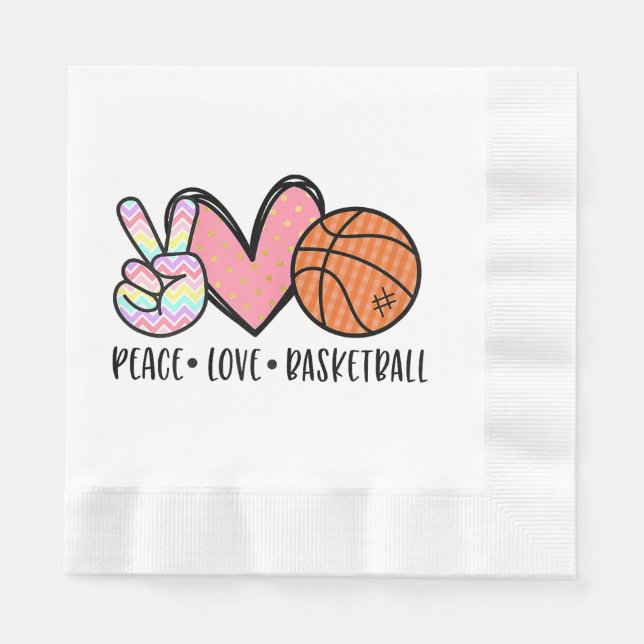 Peace Kärlek Basketball Heart for Women Tonåring T Pappersservett (Framsidan)