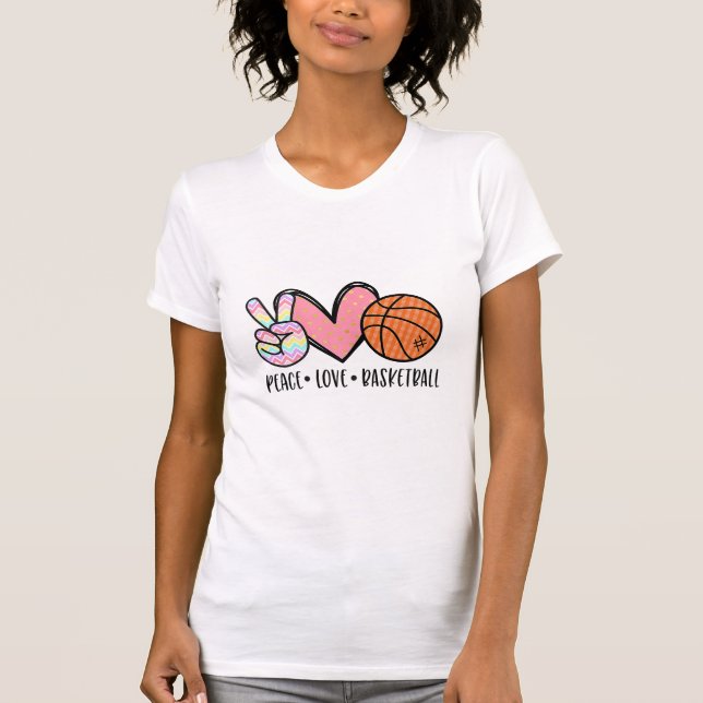 Peace Kärlek Basketball Heart for Women Tonåring T T Shirt (Framsida)