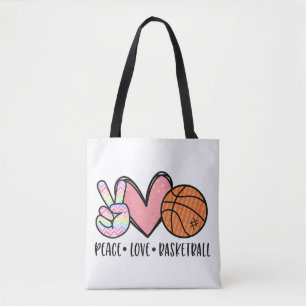 Peace Kärlek Basketball Heart for Women Tonåring T Tygkasse