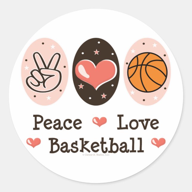 Peace Kärlek Basketball Stickers Runt Klistermärke (Framsida)