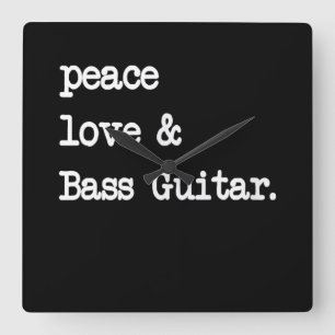 Peace Kärlek & Bass Guitar Musician Guitaris Fyrkantig Klocka