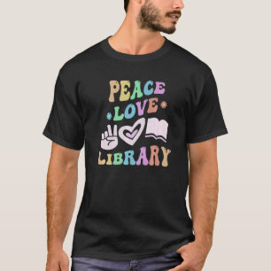 Peace KÄRLEK BIBLIOTEK Retro Librarian Groovy Scho T Shirt
