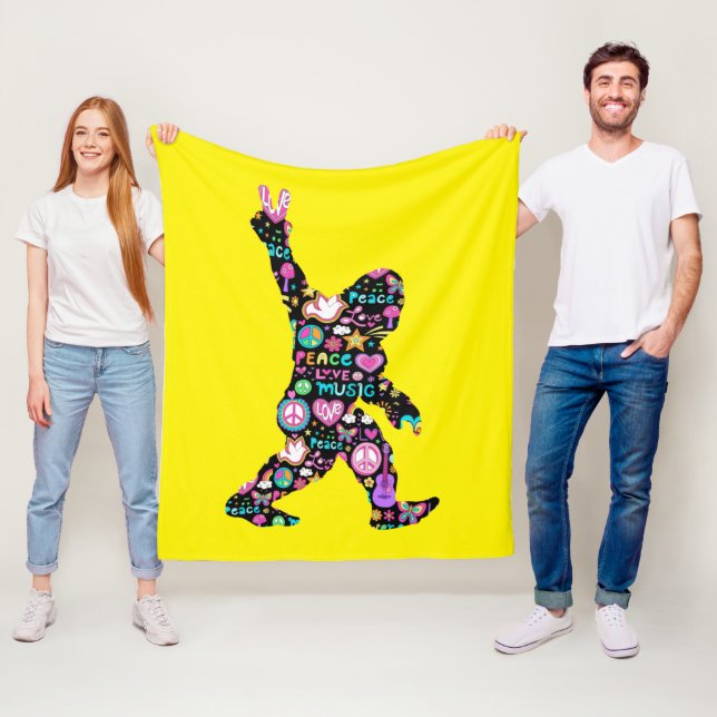 Peace Kärlek Bigfoot Hippie Funny Bigfoot Älskare Fleecefilt (På plats)