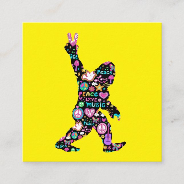 Peace Kärlek Bigfoot Hippie Funny Bigfoot Älskare Fyrkantigt Visitkort (Framsida)