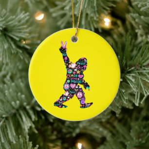 Peace Kärlek Bigfoot Hippie Funny Bigfoot Älskare Julgransprydnad Keramik