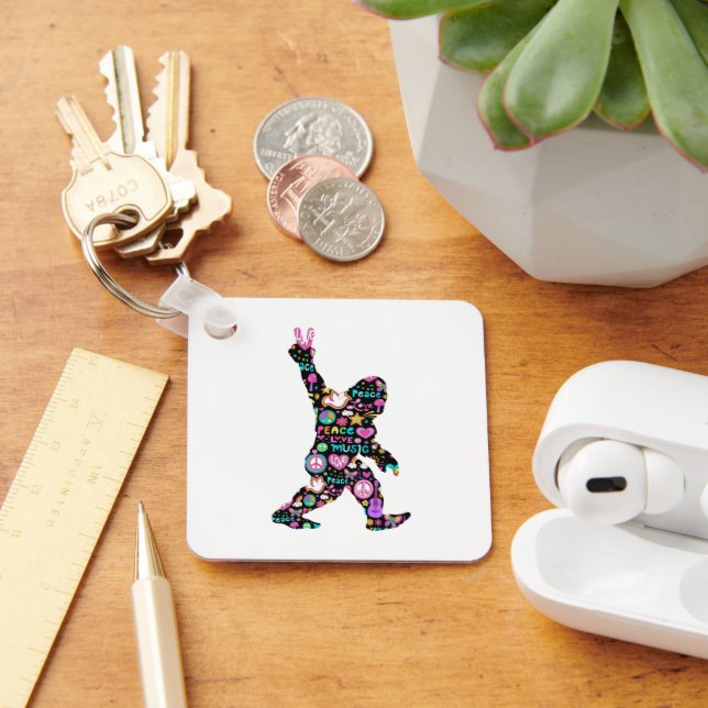 Peace Kärlek Bigfoot Hippie Funny Bigfoot Älskare Nyckelring (Skrivbord)