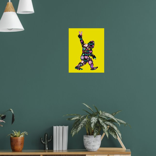 Peace Kärlek Bigfoot Hippie Funny Bigfoot Älskare Poster (Vardagsrum 1)