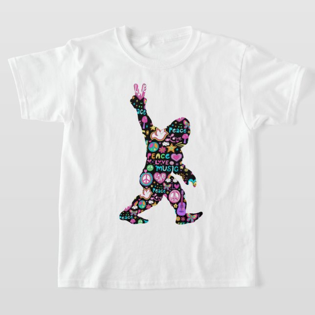 Peace Kärlek Bigfoot Hippie Funny Bigfoot Älskare T Shirt (Laydown)