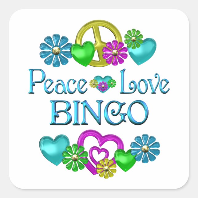 Peace Kärlek Bingo Fyrkantigt Klistermärke (Framsida)