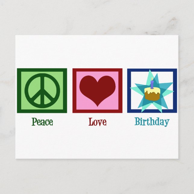 Peace Kärlek Birthday Vykort (Framsida)
