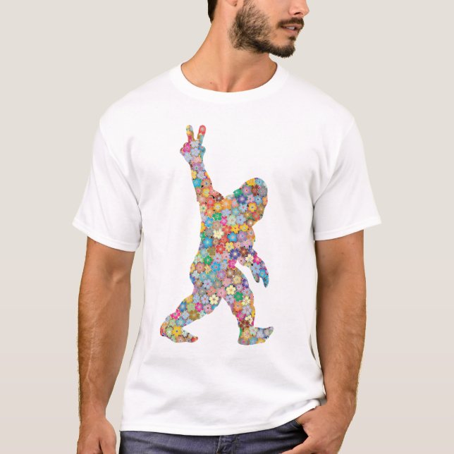 Peace Kärlek Blommigt Bigfoot T Shirt (Framsida)