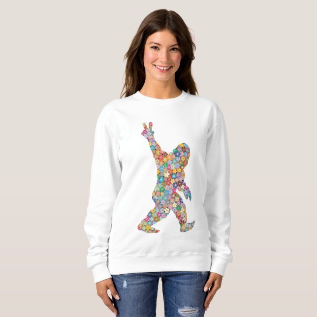 Peace Kärlek Blommigt Bigfoot T Shirt (Hel framsida)