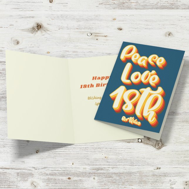 Peace Kärlek Blue Retro Groovy 18:e Grattis på föd Kort (Skapare uppladdad)