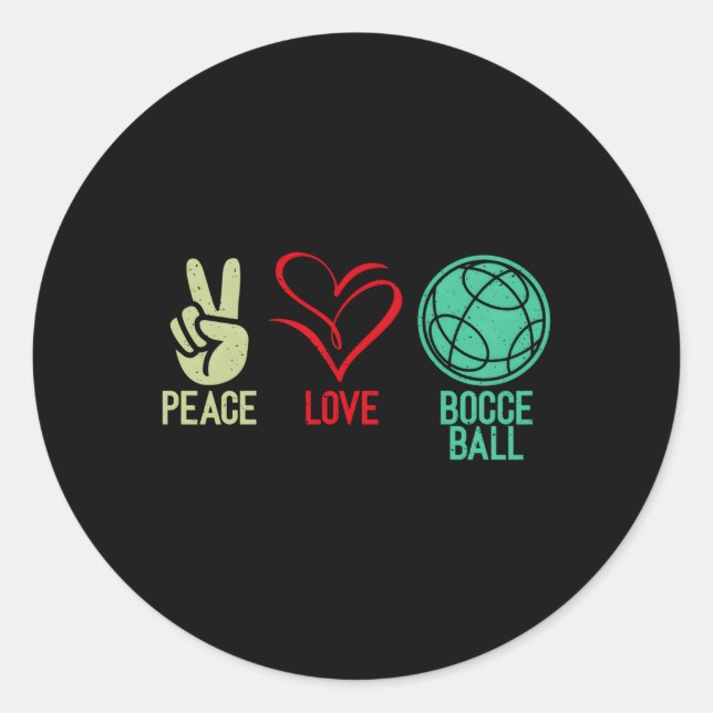 Peace Kärlek Bocce Boll Runt Klistermärke (Framsida)