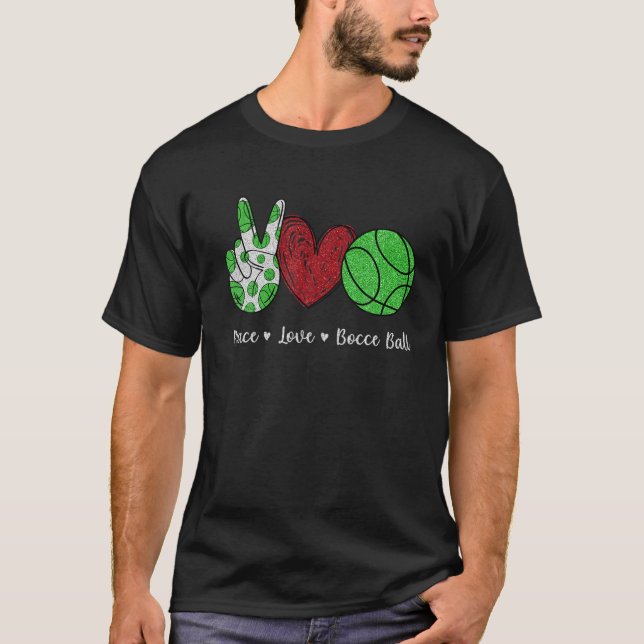 Peace Kärlek Bocce Boll T Shirt (Framsida)