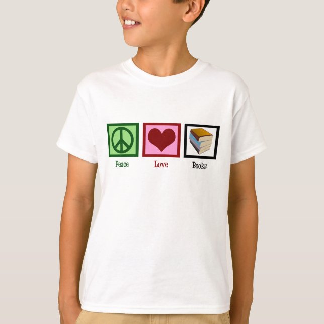 Peace Kärlek Bokar Cute Bookworm Kids Tee Shirt (Framsida)