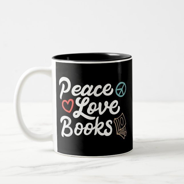 Peace Kärlek Bokar Geeky & Cute Reading Två-Tonad Mugg (Vänster)