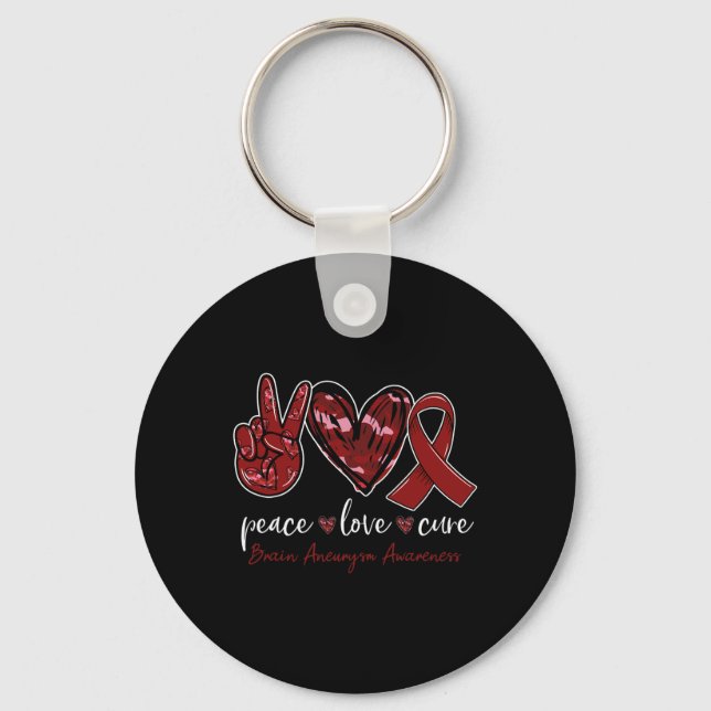 Peace kärlek botar Brain Aneurysm Awareness Månad Nyckelring (Framsida)