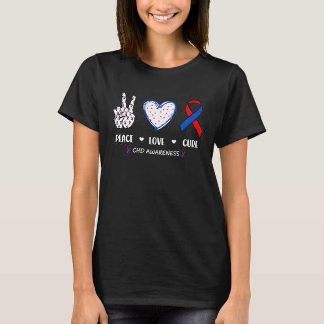 Peace Kärlek botar CHD hjärtsjukdomskänsla manar w T Shirt (Framsida)