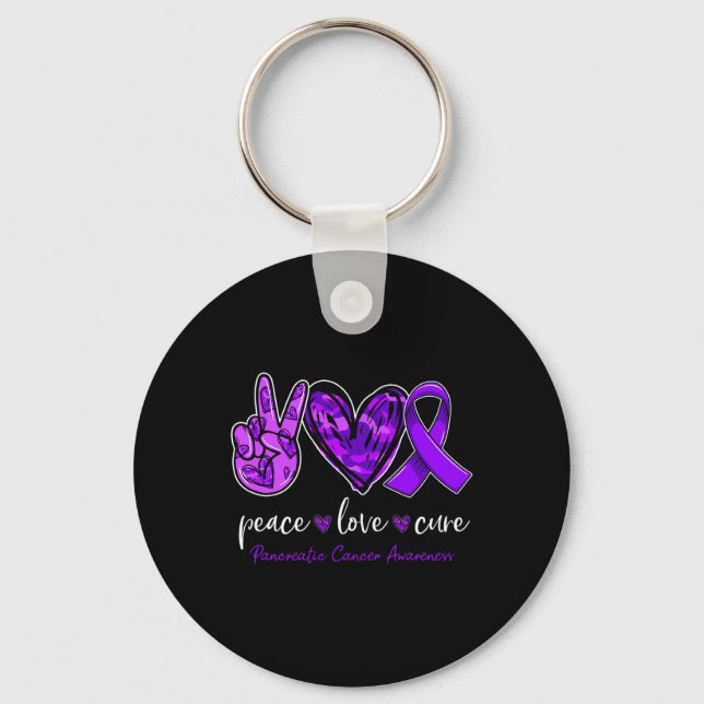 Peace kärlek botar Pancreatic Cancer Awareness Mån Nyckelring (Framsida)