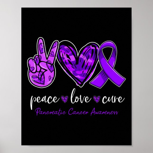 Peace kärlek botar Pancreatic Cancer Awareness Mån Poster (Framsidan)