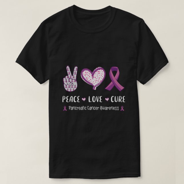 Peace Kärlek botar Pancreatic Cancer-medvetandet m T Shirt (Design framsida)