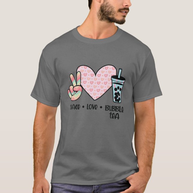 Peace Kärlek Bubble Tea Boba Tea T Shirt (Framsida)