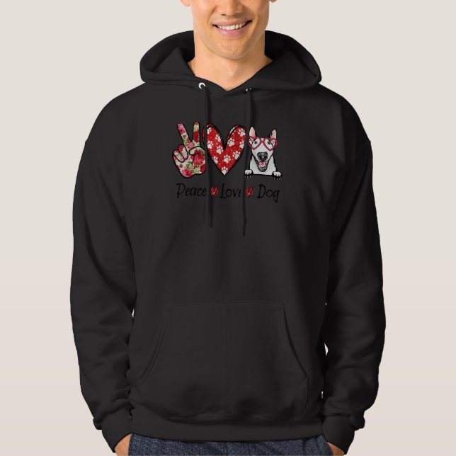 Peace Kärlek Bull Terrier Paw Skriv ut Pet Hund Pu Hoodie (Framsida)