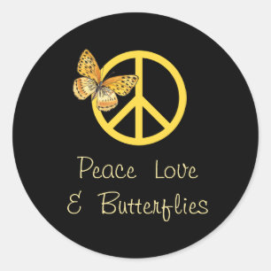 Peace Kärlek & Butterflies Runt Klistermärke