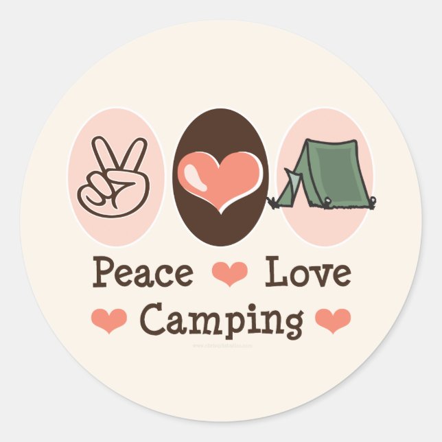 Peace Kärlek Camping Stickers Runt Klistermärke (Framsida)