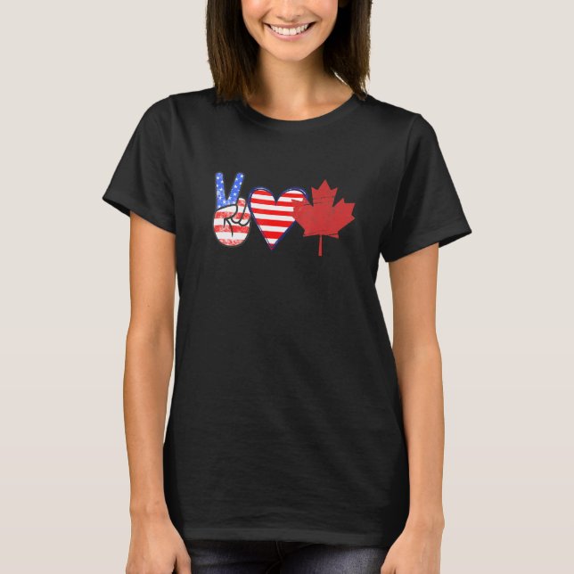 Peace Kärlek Canada USA flagga Heart Canadian Amer T Shirt (Framsida)
