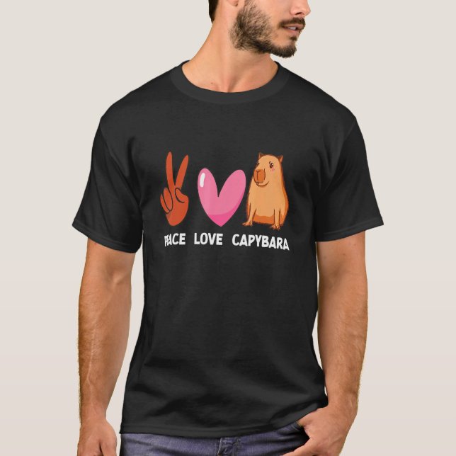 Peace Kärlek Capybara Aquatic Animal Rodent Capy T Shirt (Framsida)