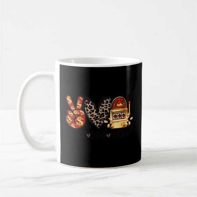Peace Kärlek Casino Slot Maskin Win Money Lucky Kaffemugg (Vänster)