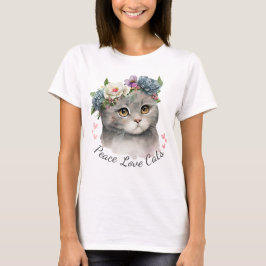 Peace kärlek Cat T-Shirt för kvinnor