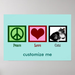 Peace Kärlek Cats Cute Teal Poster