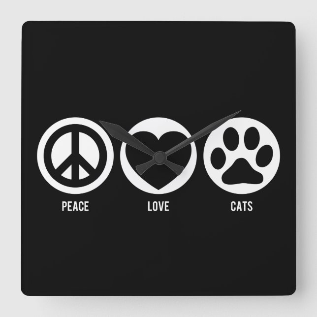 Peace Kärlek Cats Fyrkantig Klocka (Framsida)