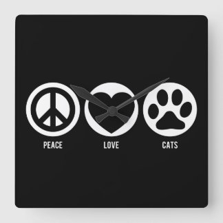 Peace Kärlek Cats Fyrkantig Klocka