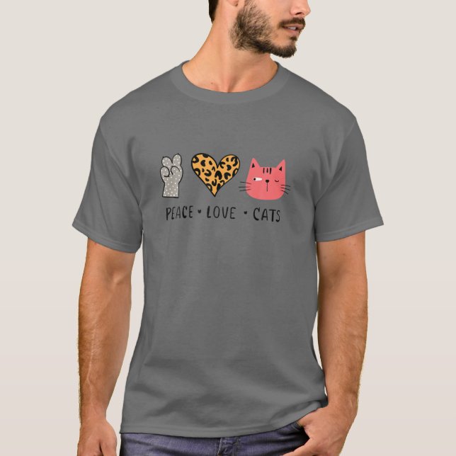 Peace Kärlek Cats - Leopard Heart Cat Tass Funny C T Shirt (Framsida)