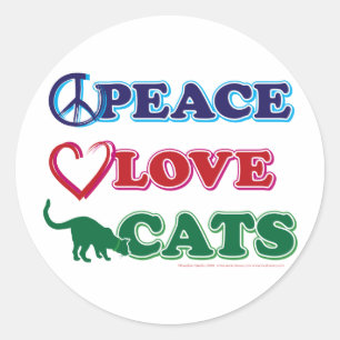 Peace-Kärlek-Cats Runt Klistermärke