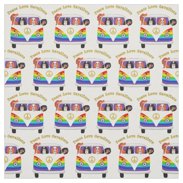 Peace Kärlek Cavaliers Kung Charles Spain Fabric Tyg (Provkarta)